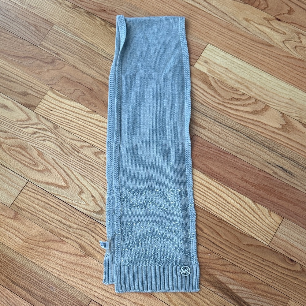 Michael Kors Gray Knit Scarf with Silver Accents